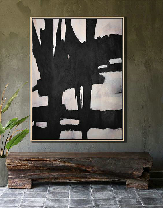 Extra Large Painting,Hand-Painted Black And White Minimal Painting On Canvas,Xl Large Canvas Art